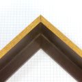 This 2-1/8 " deep L-shaped floating contemporary canvas frame in open grain espresso features a thin brushed gold face.
*Note: These solid wood, custom canvas floaters are for stretched canvas prints and paintings, and raised wood panels.